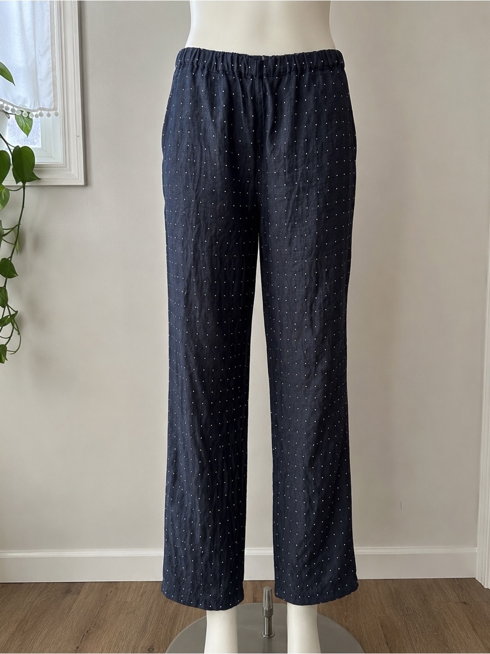Double Layer Cotton PolkaDotResort Pants Lightweight Beach Cover Up Black Gauze